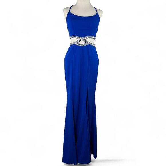 NWT Y2K Speechless Rhinestone Cutout Prom Dress‎ Size 3 / S -  Blue Gown Glam - Picture 1 of 8